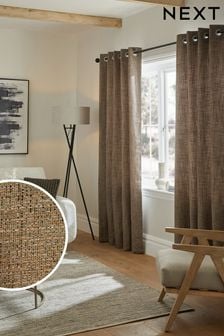 Brown Textured Fleck Eyelet Lined Curtains (285787) | €78 - €168