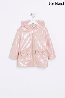 River Island Pink Girls Glitter Hooded Rain Jacket (285903) | $57
