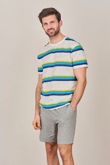 סט פיג'מה קצרה עם פסים