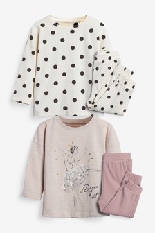 Lilas/blanc ballerine - Lot de 2 pyjamas avec pantalons de jogging (9 mois - 12 ans) (288041) | €20 - €29