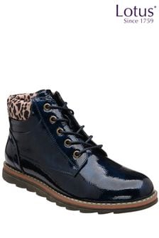 Lotus Navy Blue Patent Lace-Up Ankle Boots (288420) | kr844