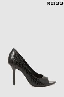 Reiss Black Isla Leather Peep Toe Court Shoes (288711) | €125