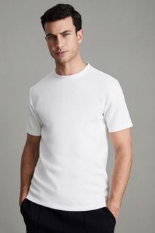 Reiss White Bradley Interlock Jersey Crew Neck T-Shirt (289171) | $120