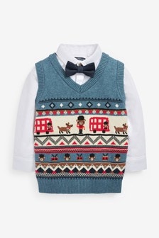 Navy Blue London Character Knitted Tank, Shirt And Bow Tie Set (3mths-7yrs) (289416) | $39 - $46