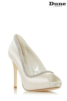 Chaussures de mariage Dune London Charmed à semelle plateforme à bout ouvert en satin ivoire et strass