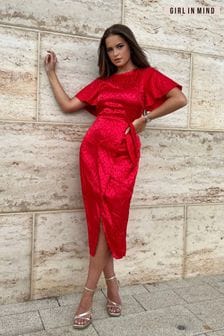 Girl In Mind Red Scarlet Angel Sleeve Wrap Skirt Midi Dress (290322) | NT$1,960