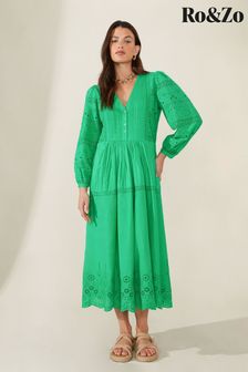 Ro&Zo Green Pintuck Detail Broderie Midi Dress (291111) | €97