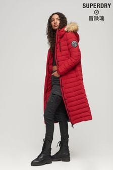 Superdry Red Fuji Hooded Longline Puffer Coat (291344) | $148
