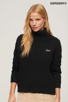 Superdry Black CABLE ROLL NECK KNITWEAR JUMPER (292582) | NT$2,560
