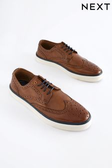 Tan Brown Leather Brogue Cupsole Shoes (293362) | 272 QAR