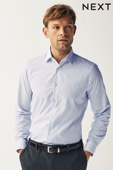 White/Light Blue Stripe Regular Fit Single Cuff Printed Cotton Shirt (293697) | $53