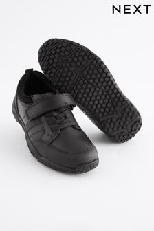 Black Extra Wide Fit (H) School Leather Elastic Lace Shoes (293813) | ￥4,860 - ￥6,250