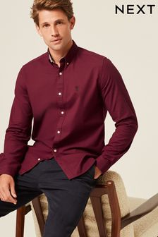 Burgundy Red Slim Next Long Sleeve Stretch Oxford Shirt (293959) | $49