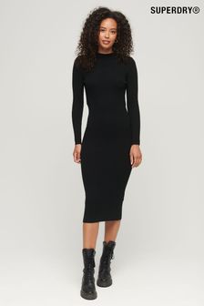 Superdry Black Backless Bodycon Midi Dress (294079) | AED444