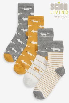 Ochre Yellow Scion At Next Fox Patterned Ankle Socks 4 Pack (294143) | €13