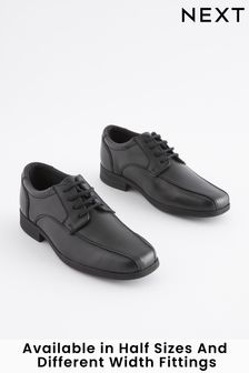 Black Wide Fit (G) School Leather Lace-Up Shoes (294293) | $57 - $73