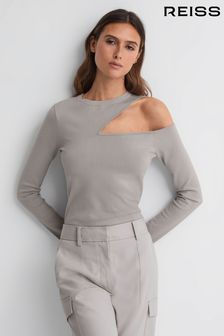 Reiss Stone Lucille Fitted Cut-Out Long Sleeve Top (294422) | 673 SAR