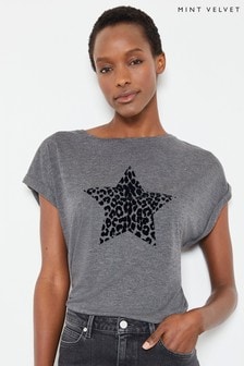 T-shirt Mint Velvet noir avec motif étoile à imprimé animal