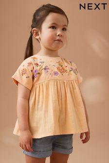 Peach Flower Embroidery Short Sleeve Blouse (3mths-7yrs) (294750) | 49 QAR - 59 QAR