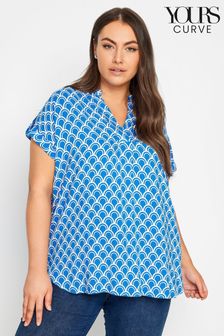 Yours Curve Blue Half Placket Tab Sleeve Blouse (295641) | 1,430 UAH