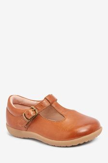 Tan Leather Standard Fit (F) Little Luxe™ T-Bar Shoes (295947) | €30 - €35