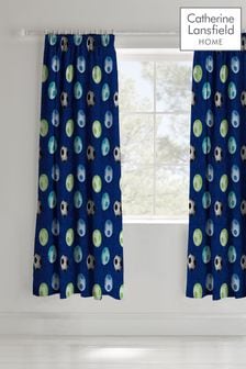 Catherine Lansfield Blue Football Pencil Pleat Curtains (296702) | AED222