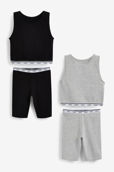 2 Pack Longline Short Pyjamas With Vest Top (3-16yrs)