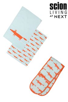 Scion Blue Mr Fox Double Oven Glove & Set of 2 Tea Towels (296849) | €57