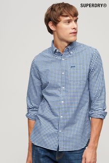 Superdry Blue/Black Cotton Long Sleeved Oxford Shirt (297054) | SGD 87