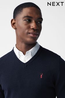 Marineblau - V-Ausschnitt - Pullover im Lagenlook mit Hemdeinsatz (297157) | 46 €