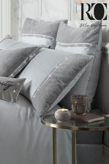 Set of 2 Rita Ora Grey Sylvie Faux Fur and Sequin Trim Pillowcases (297448) | ₪ 156