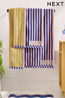 Blue/Yellow Reversible Stripe 100% Cotton Towel