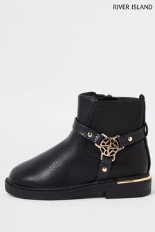 River Island Black Harness Ankle Boots