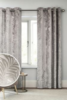 Warm Silver Gold Next Cut Velvet Palm Leaf Eyelet Lined Curtains (298993) | €53 - €114