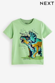 Vert avec dinosaure - T-shirt à manches courtes à sequins réversibles (3-16 ans) (299355) | €11 - €14