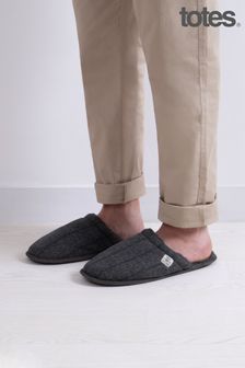 Totes Navy Mens Wool Blend Herringbone Mule Slippers (299372) | €40