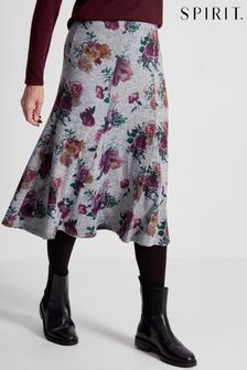 Spirit Grey Soft Touch Rose Print Skirt (2BE892) | €37