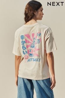 Różowy - Hot Sauce Spicy Pink Blue Panda Back Graphic Short Sleeve T-shirt Top (2F6478) | 60 zł