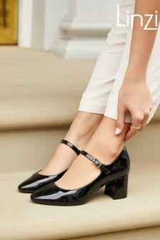 Linzi Black Patent Madeline Court Heel with Block Heels (2J2220) | €42