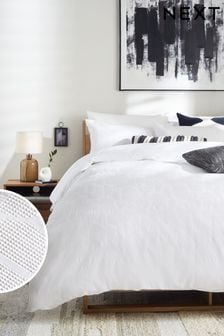 White 200TC Waffle Geometric Pattern Duvet Cover and Pillowcase Set