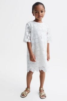 Reiss Ivory Susie Junior Lace T-Shirt Dress (2VZ261) | OMR64
