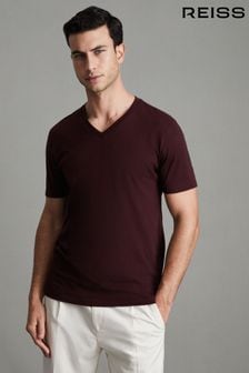 Reiss Bordeaux Dayton Cotton V-Neck T-Shirt (2WV399) | SGD 69