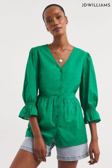 JD Williams Green Cotton Dobby Puff Sleeve Top (300266) | €17.50
