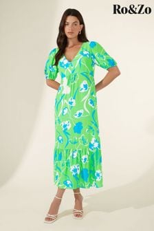 Ro&Zo Green Floral V-Neck Midi Dress (300560) | €56
