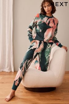 Dark Green Floral Long Sleeve Pyjamas (300921) | LEI 177