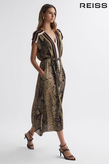 Reiss Brown Bea Snake Print Midi Dress (301089) | AED1,426