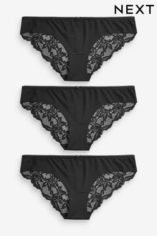 Black Brazilian No VPL Lace Back Briefs 3 Pack (301692) | €16