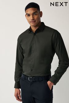 Charcoal Grey Regular Fit Four Way Stretch Shirt (301715) | 188 QAR