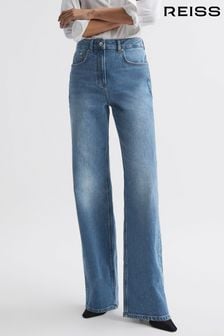 Reiss Mid Blue Marion Petite Mid Rise Wide Leg Jeans (301805) | $360