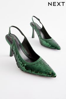 Green Forever Comfort Sequin Point Toe Slingback Heels (301971) | 62 €